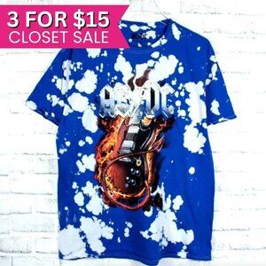ACDC T Shirt Unisex XL Guitar Blue Tie Dye Band Licensed Music Tee Merch